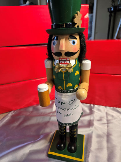 Leprechaun Nutcracker, St. Patrick’s Day Decor, Irish Nutcracker Figurine, Green Hat Shamrock Outfit