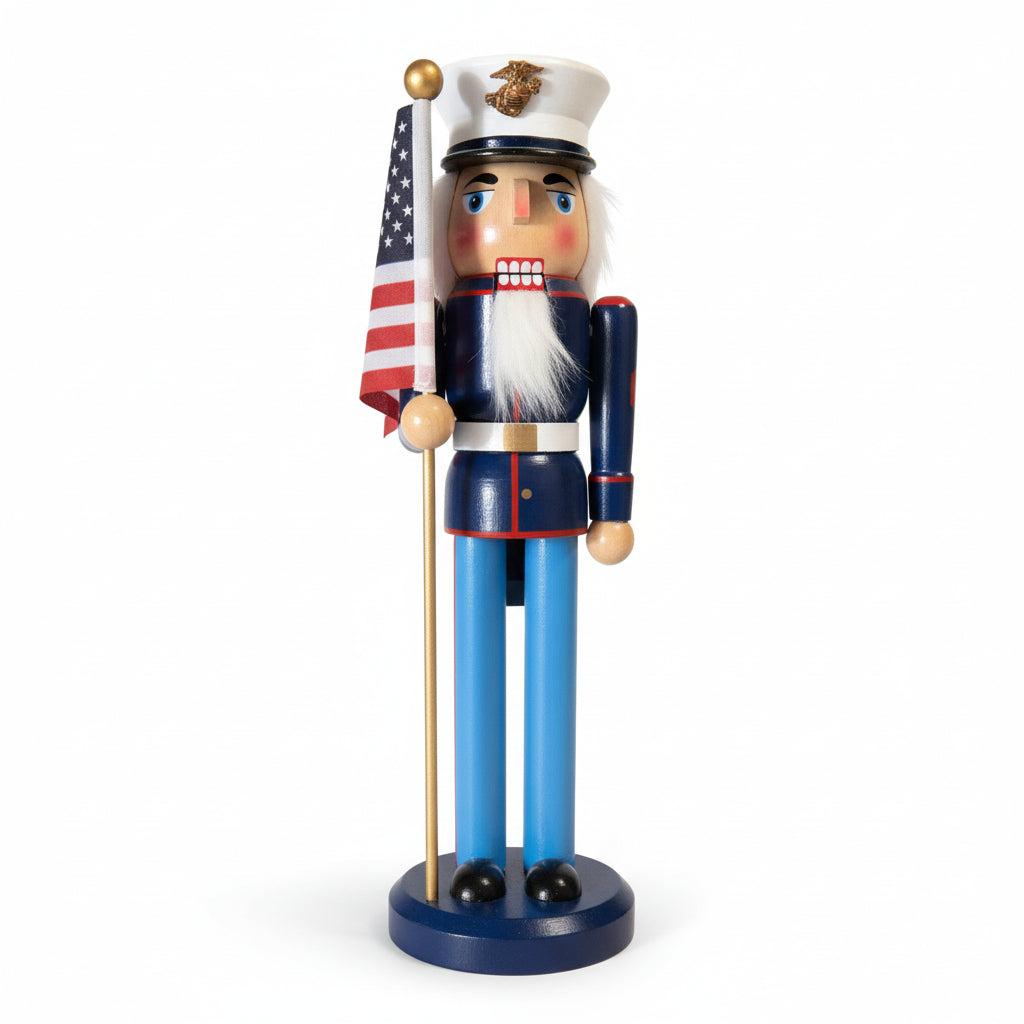 14" Marine Nutcracker | U.S. Marine Corps Wooden Soldier | Patriotic Military Decor