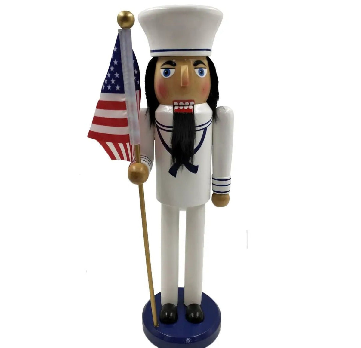 Military Navy 14" Nutcracker with American Flag – Patriotic Sailor Handcrafted Wooden Decor, Nautical Gift