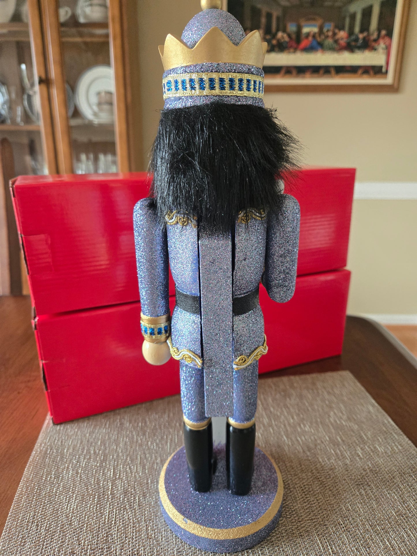 14-inch Glittered Peacock Nutcracker, Blue Gold Christmas Decor Figure
