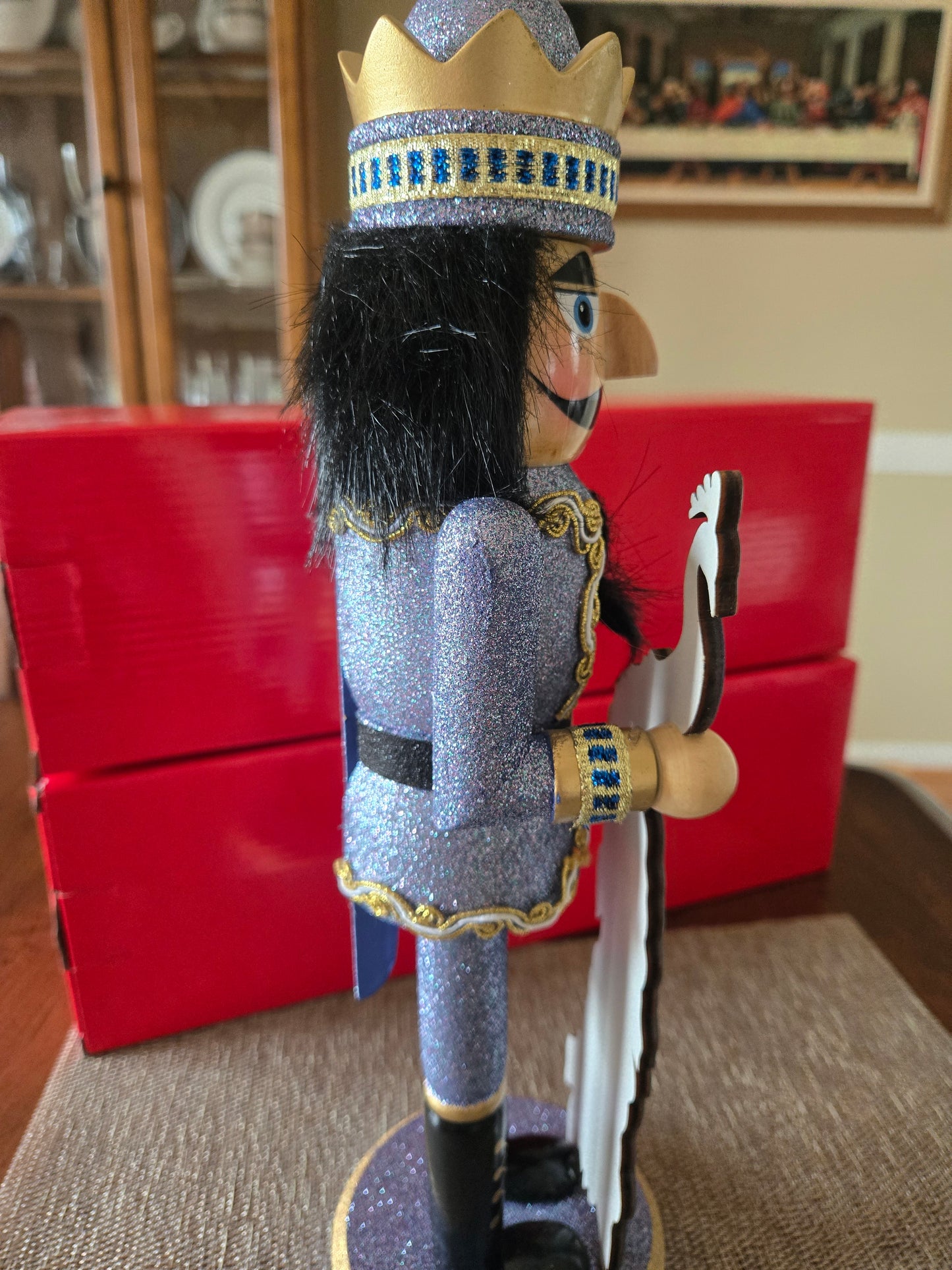 14-inch Glittered Peacock Nutcracker, Blue Gold Christmas Decor Figure