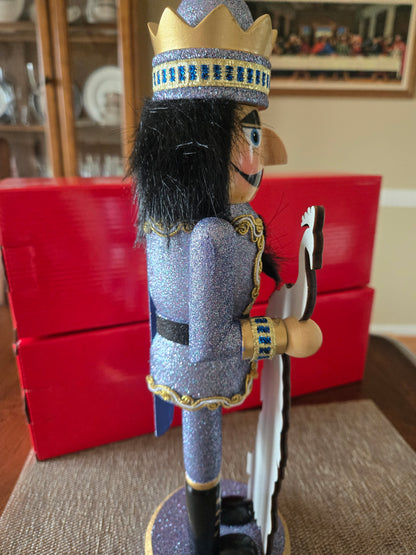 14-inch Glittered Peacock Nutcracker, Blue Gold Christmas Decor Figure