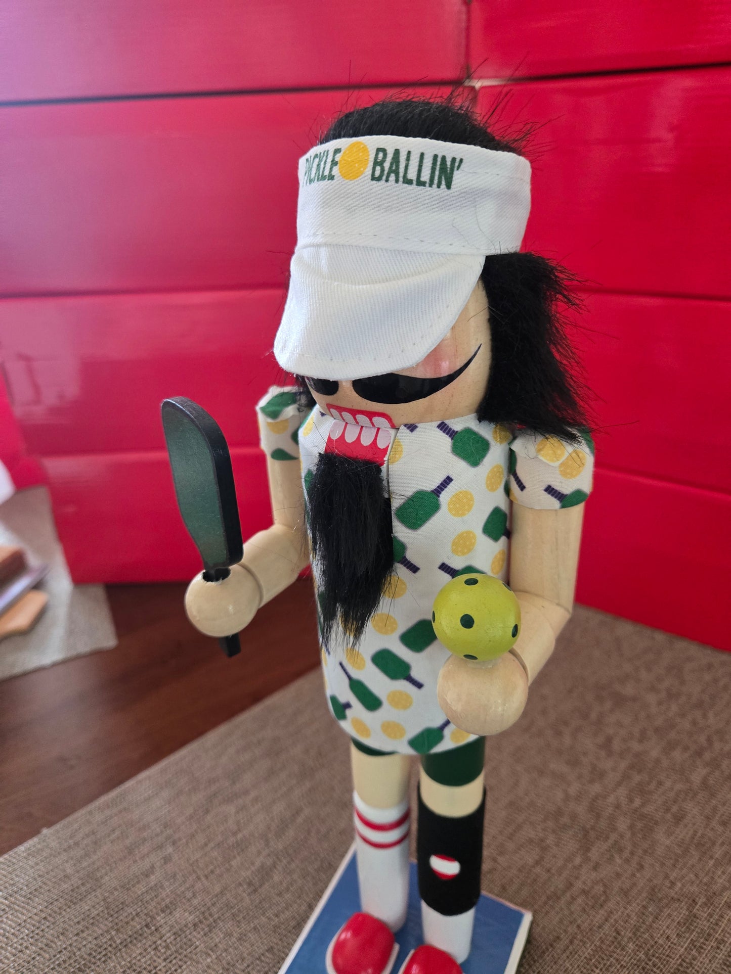 14-Inch Pickleball Nutcracker | Sports Holiday Decor, Paddle, Ball Details