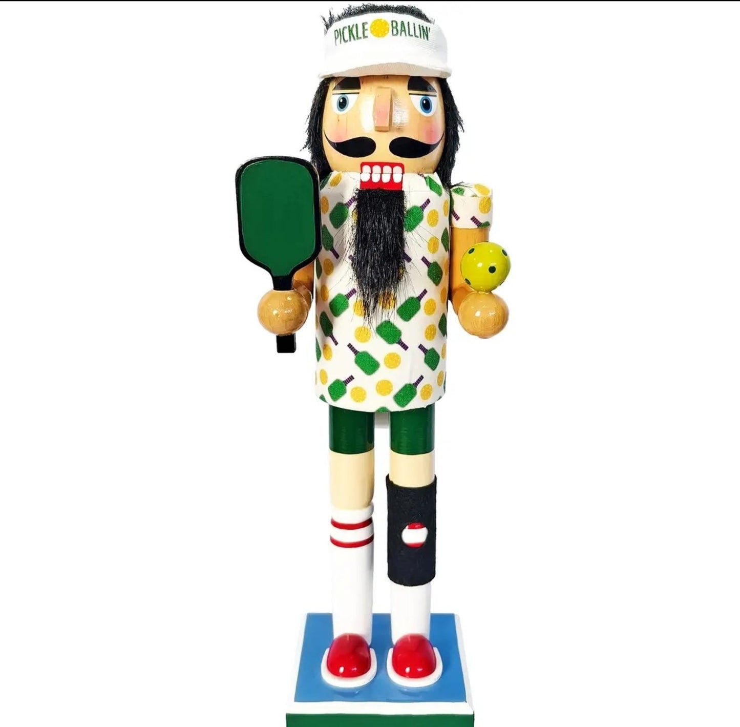 14-Inch Pickleball Nutcracker | Sports Holiday Decor, Paddle, Ball Details