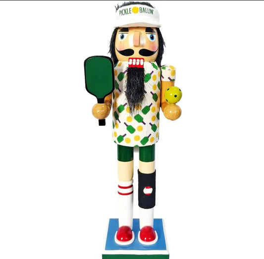 14-Inch Pickleball Nutcracker | Sports Holiday Decor, Paddle, Ball Details