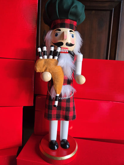 Scottish Nutcracker with Bagpipes - 14" Wooden Figure, Highlands Christmas Decor