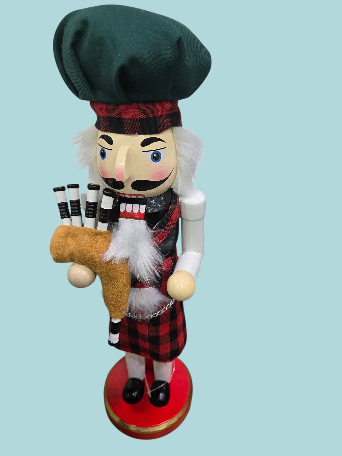 Scottish Nutcracker with Bagpipes - 14" Wooden Figure, Highlands Christmas Decor
