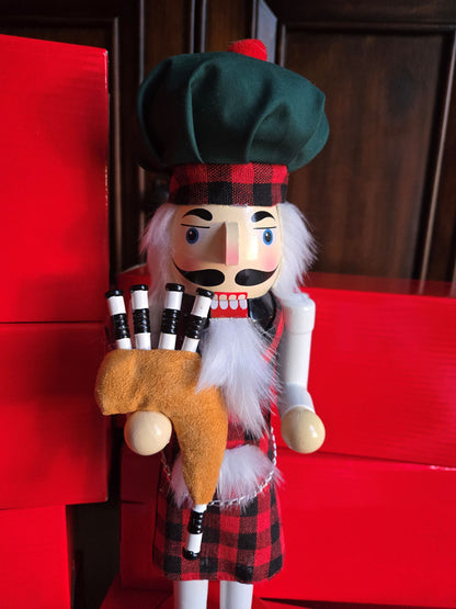 Scottish Nutcracker with Bagpipes - 14" Wooden Figure, Highlands Christmas Decor