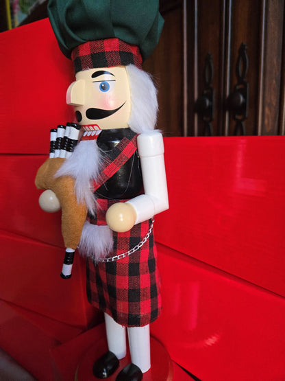Scottish Nutcracker with Bagpipes - 14" Wooden Figure, Highlands Christmas Decor