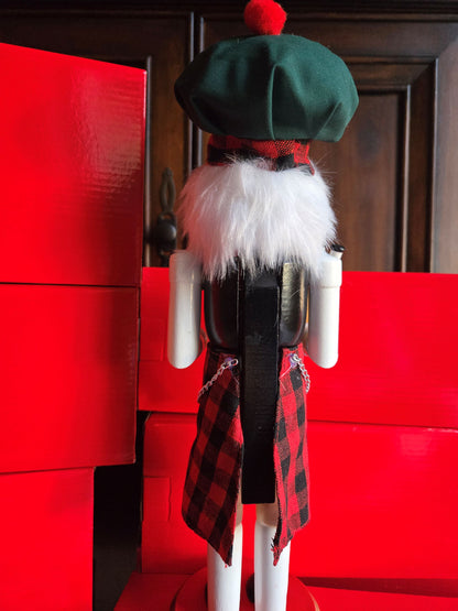 Scottish Nutcracker with Bagpipes - 14" Wooden Figure, Highlands Christmas Decor