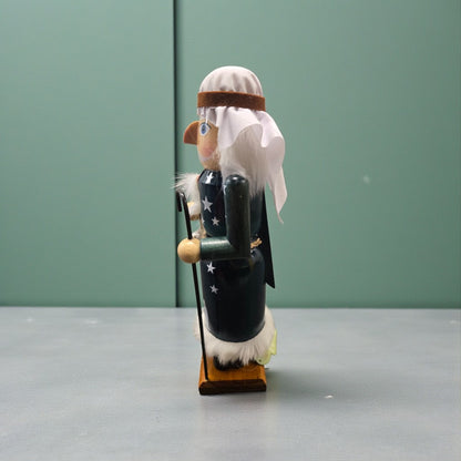 Shepherd Nutcracker 14” Wooden Decor | Nativity Shepherd w/ Staff & Lamb Rustic Farmhouse Mantel