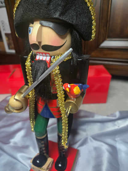Wooden Swashbuckler/Pirate Nutcracker – Hand-Painted Christmas Decor – Sword & Parrot Nutcracker Figure