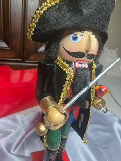 Wooden Swashbuckler/Pirate Nutcracker – Hand-Painted Christmas Decor – Sword & Parrot Nutcracker Figure