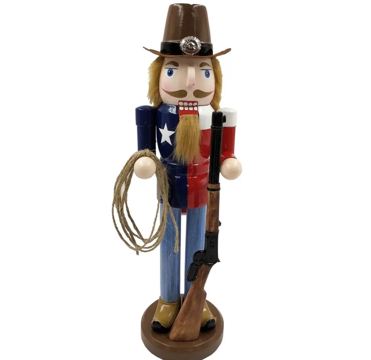 Texas Cowboy Nutcracker – Wooden Western Decor with Lasso, Rifle