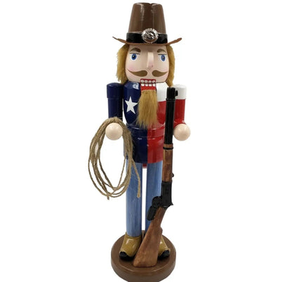 Texas Cowboy Nutcracker – Wooden Western Decor with Lasso, Rifle