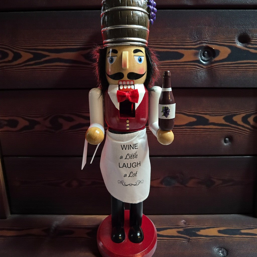 Wine a Little Laugh a Lot Nutcracker, Bar Cart Decoration, Wooden Figure, Vineyard Lover Gift