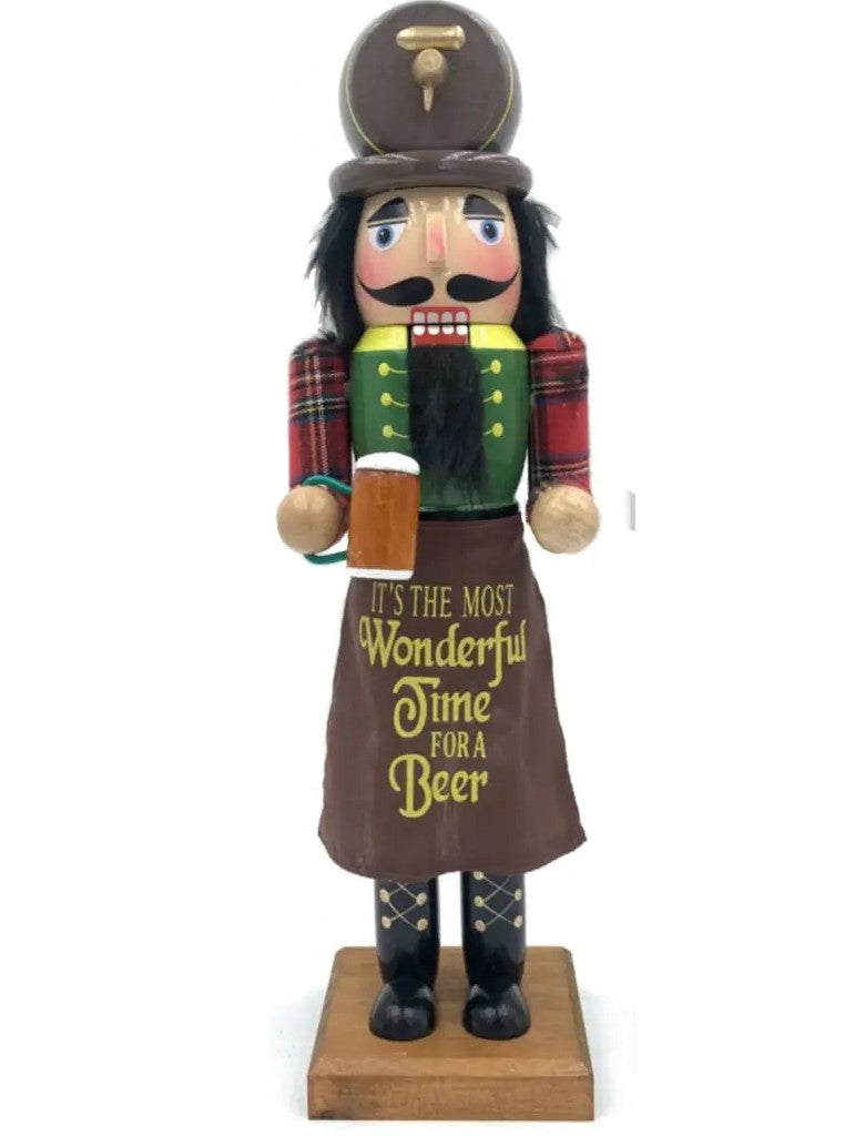 Handcrafted Wooden Nutcracker Beer Barrel – Festive Holiday Decor
