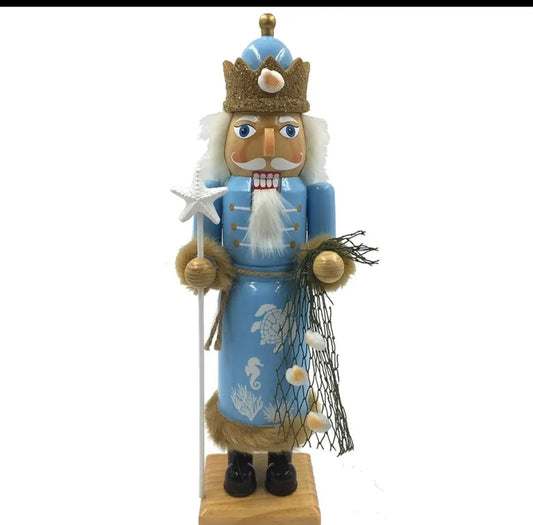 Summer Beach King Nutcracker – Nautical Decor, Wooden Nutcracker with Seashell Crown, Starfish Staff