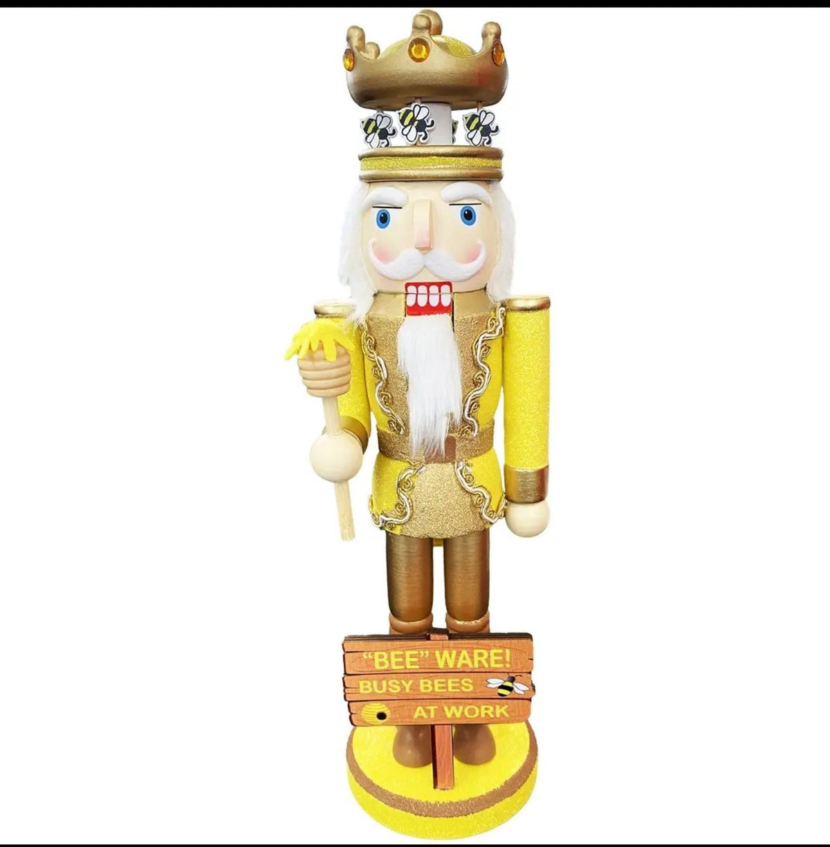 Bee Nutcracker 14 Inch, Busy Bees at Work Farmhouse Christmas Decor, Glitter Gold Figurine