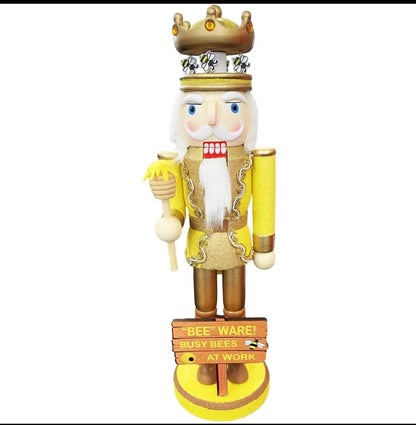 Bee Nutcracker 14 Inch, Busy Bees at Work Farmhouse Christmas Decor, Glitter Gold Figurine