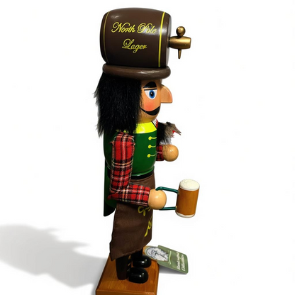 Handcrafted Wooden Nutcracker Beer Barrel – Festive Holiday Decor
