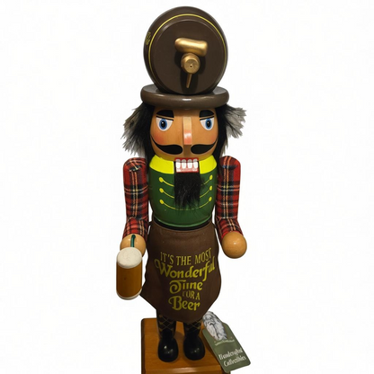 Handcrafted Wooden Nutcracker Beer Barrel – Festive Holiday Decor