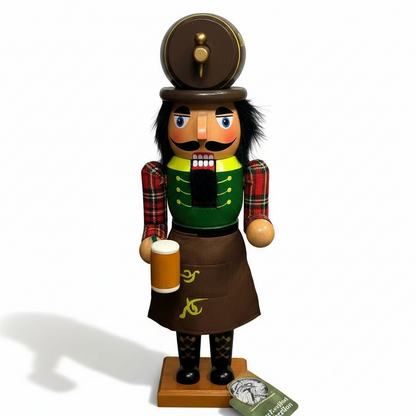 Handcrafted Wooden Nutcracker Beer Barrel – Festive Holiday Decor