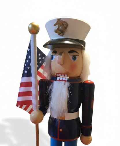 14" Marine Nutcracker | U.S. Marine Corps Wooden Soldier | Patriotic Military Decor
