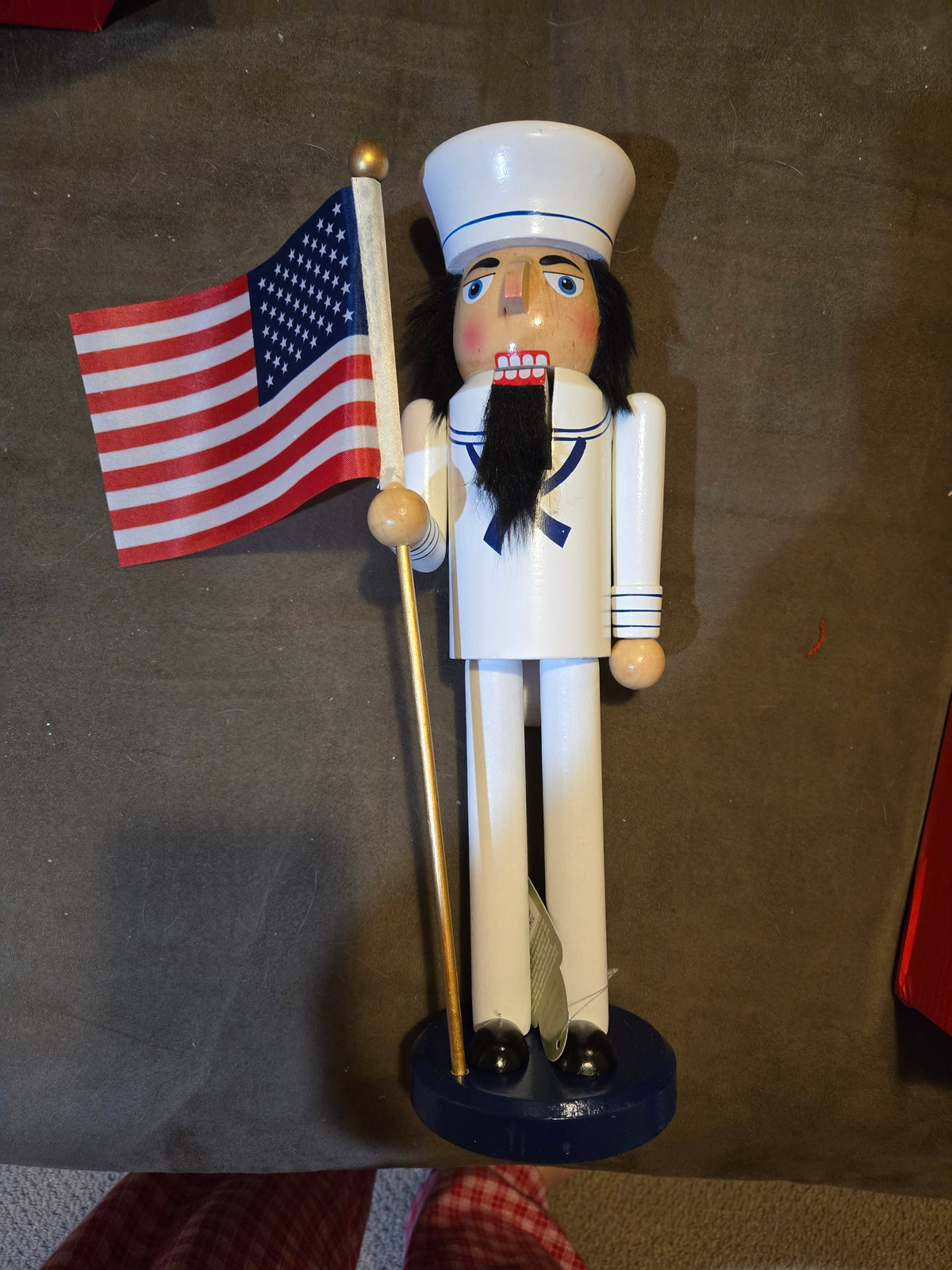 Military Navy 14" Nutcracker with American Flag – Patriotic Sailor Handcrafted Wooden Decor, Nautical Gift