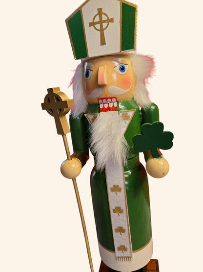Irish Priest Nutcracker, Green & Gold Celtic Cross, St. Patrick's Day Decor