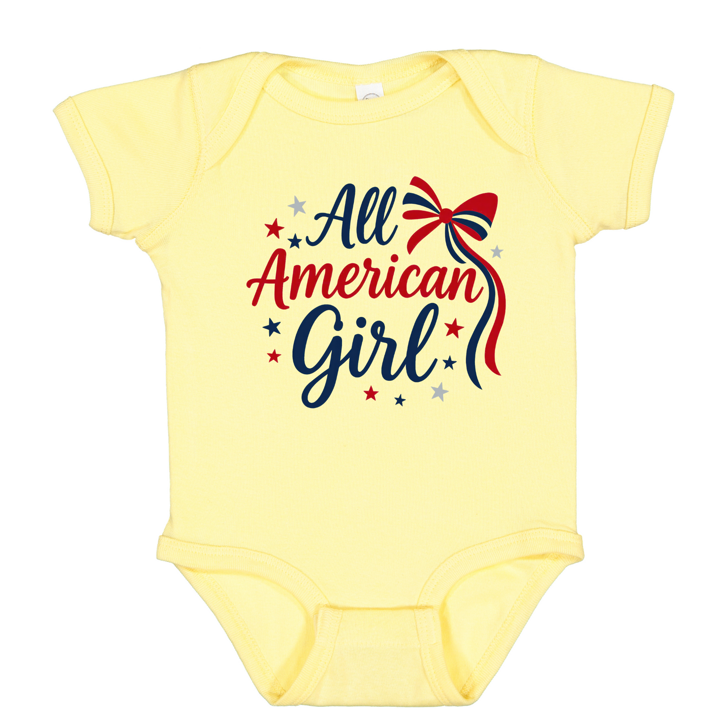 All American Girl Bodysuit, Patriotic Red White Blue Baby Outfit, Rabbit Skins Infant Summer