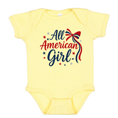 All American Girl Bodysuit, Patriotic Red White Blue Baby Outfit, Rabbit Skins Infant Summer