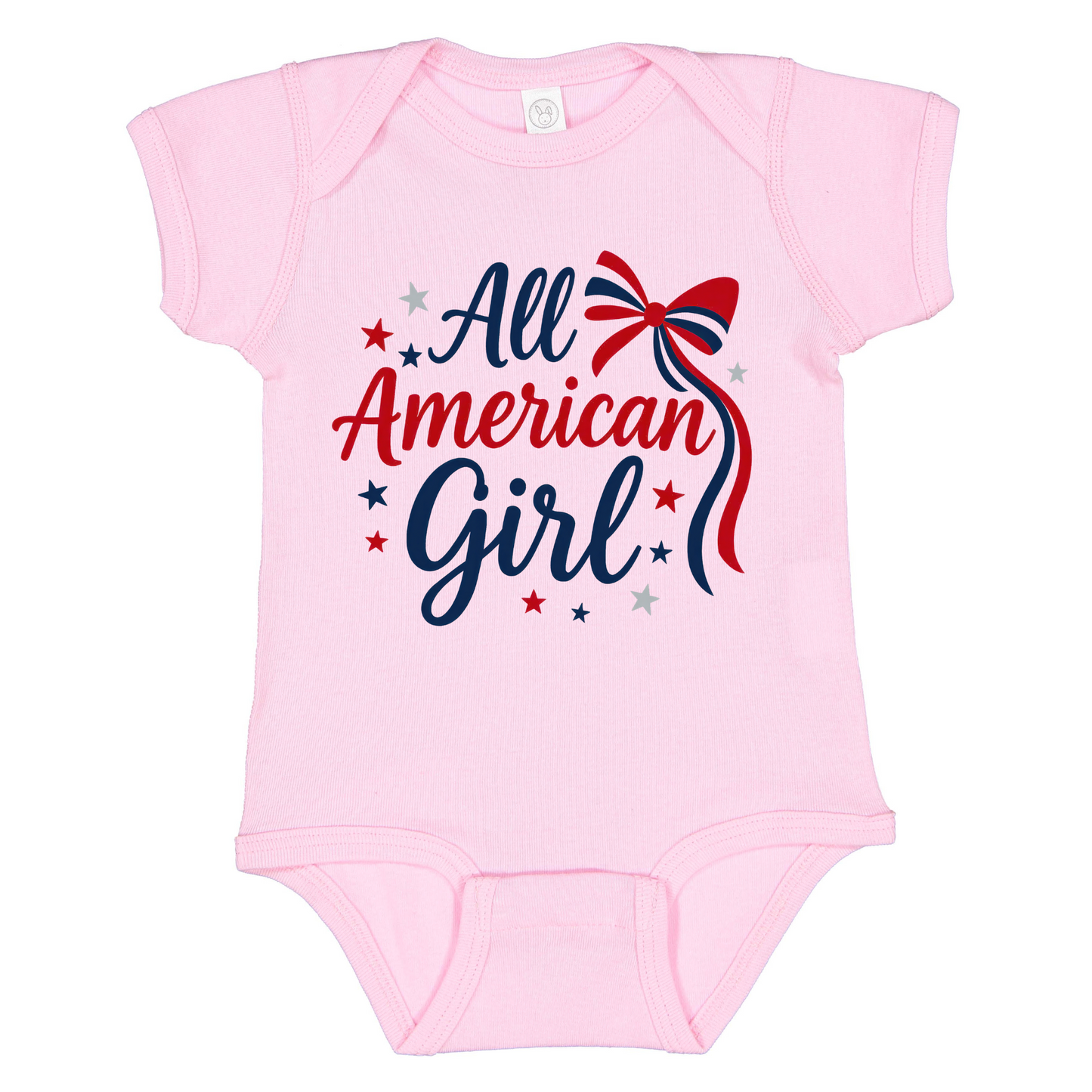 All American Girl Bodysuit, Patriotic Red White Blue Baby Outfit, Rabbit Skins Infant Summer
