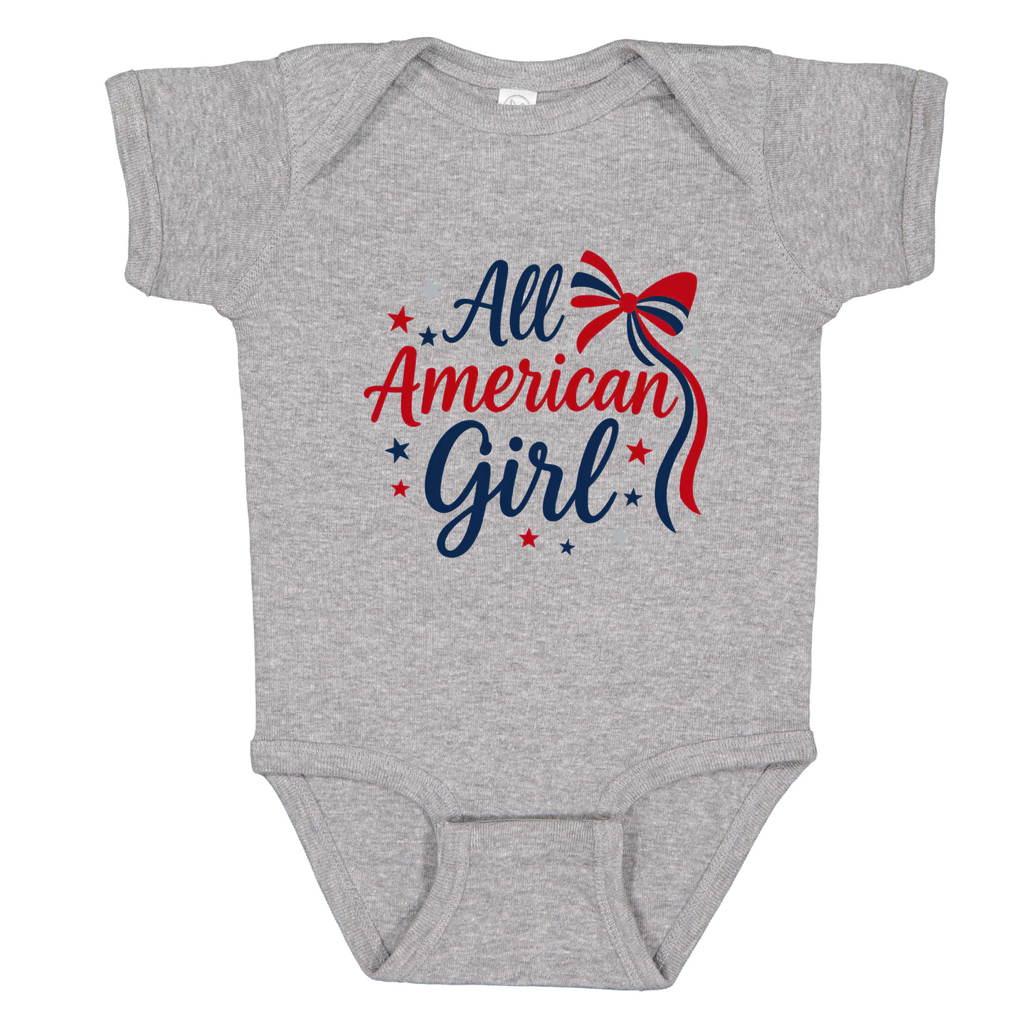 All American Girl Bodysuit, Patriotic Red White Blue Baby Outfit, Rabbit Skins Infant Summer