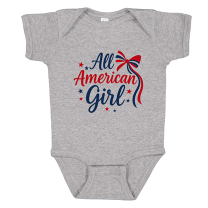 All American Girl Bodysuit, Patriotic Red White Blue Baby Outfit, Rabbit Skins Infant Summer