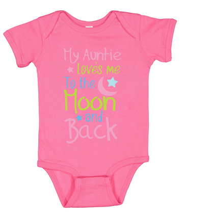 Baby Bodysuit "My Auntie Loves Me To The Moon and Back", Unisex Infant Clothes
