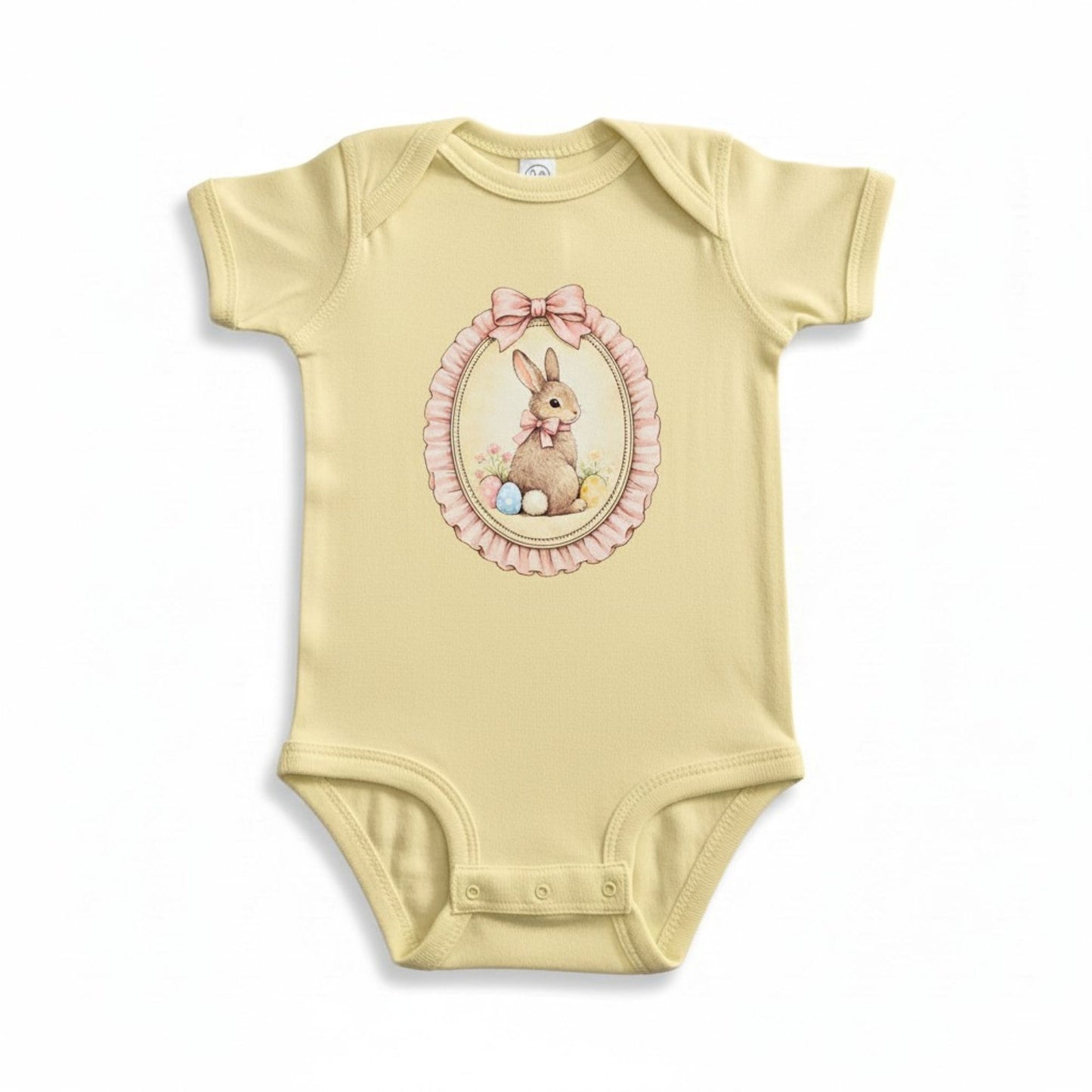 Baby Girl Easter Onesie | Vintage Bunny Cameo Bodysuit, Lavender Spring Outfit