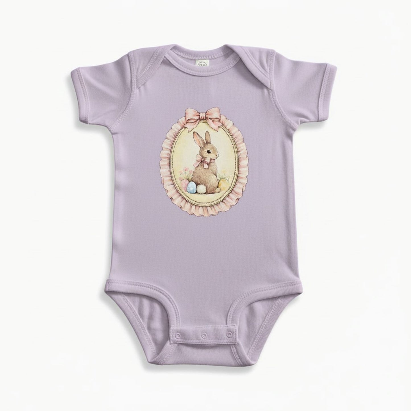 Baby Girl Easter Onesie | Vintage Bunny Cameo Bodysuit, Lavender Spring Outfit