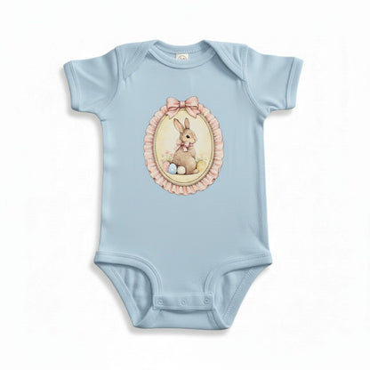 Baby Girl Easter Onesie | Vintage Bunny Cameo Bodysuit, Lavender Spring Outfit
