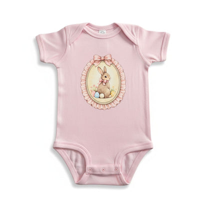 Baby Girl Easter Onesie | Vintage Bunny Cameo Bodysuit, Lavender Spring Outfit