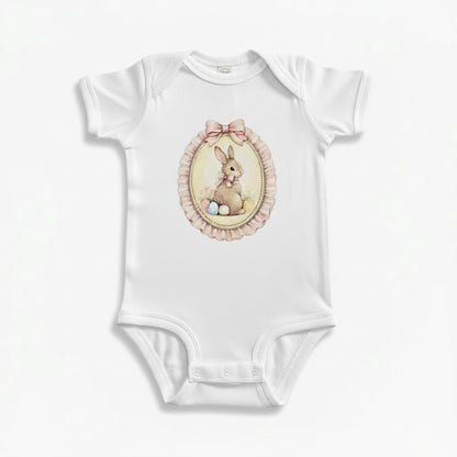 Baby Girl Easter Onesie | Vintage Bunny Cameo Bodysuit, Lavender Spring Outfit