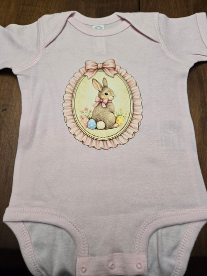 Baby Girl Easter Onesie | Vintage Bunny Cameo Bodysuit, Lavender Spring Outfit