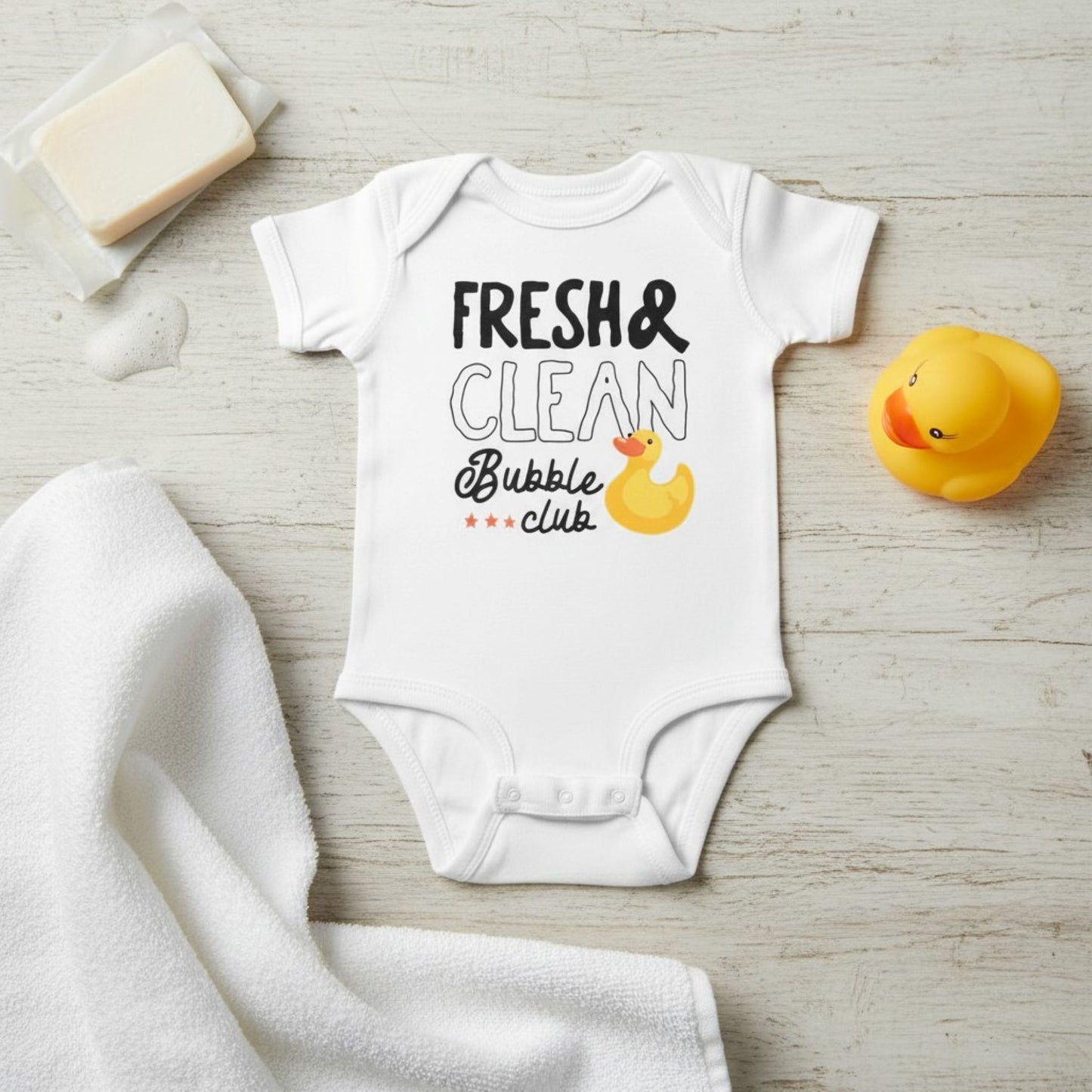 Fresh & Clean Bubble Club Baby Bodysuit – Rabbit Skins® Onesie Newborn 6M 12M 18M – Multiple Colors