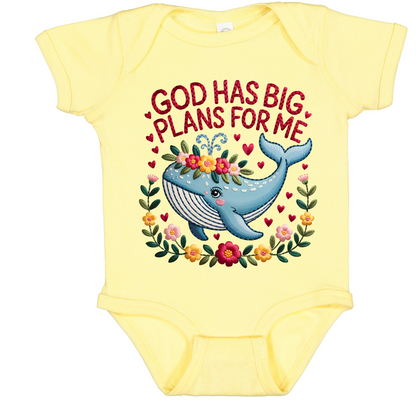 Sweet Whale Bodysuit, Floral Wreath, Faux Stitched Bible Verse Design