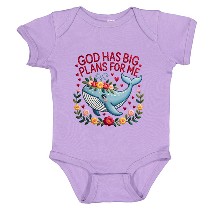 Sweet Whale Bodysuit, Floral Wreath, Faux Stitched Bible Verse Design