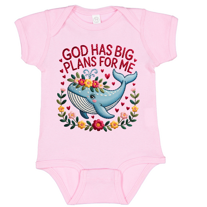 Sweet Whale Bodysuit, Floral Wreath, Faux Stitched Bible Verse Design