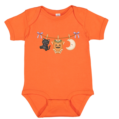 Halloween Black Cat and Pumpkin Infant One-Piece, spooky season baby outfit, cozy gift, unisex, NB-18M