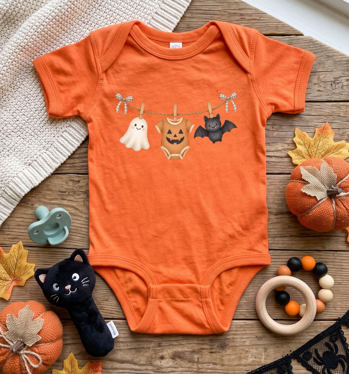 Baby Halloween Bodysuit, Ghost Pumpkin Bat Cotton Onesie, First Fall Photo Prop
