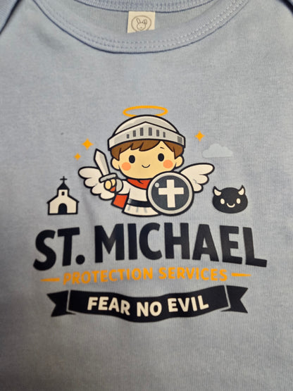 St. Michael Baby Onesie, Catholic Infant Bodysuit, Fear No Evil Protection Services