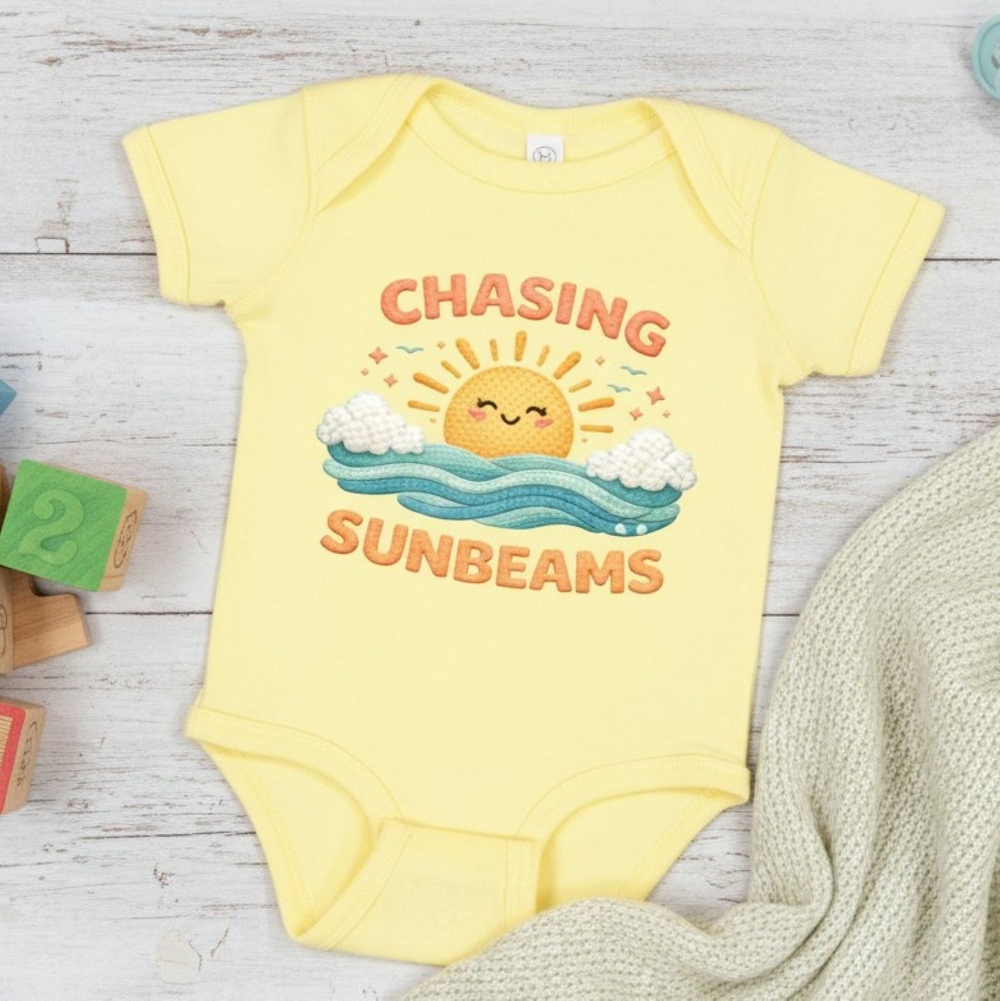 Chasing Sunbeams Baby Onesie, Soft Cotton Summer Beach Outfit, Rabbit Skins Bodysuit